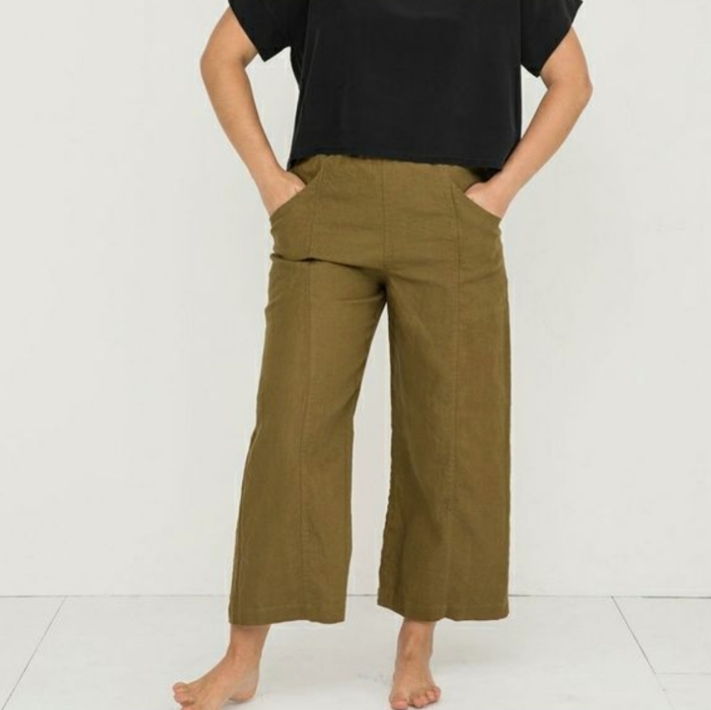 Elizabeth Suzann Clyde culottes olive linen 16 R wow!!